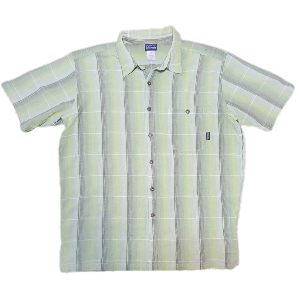 Patagonia Organic Cotton Avocado Green Plaid Button Down Shirt Size sz XL